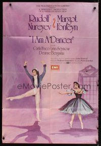 9h400 I AM A DANCER English 1sh '72 Rudolf Nureyev, Margot Fonteyn, cool art of dancing couple!
