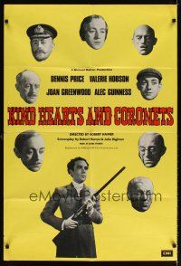 9h458 KIND HEARTS & CORONETS English 1sh R60s Alec Guinness shows how to become head of a family!