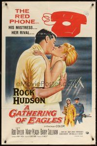 9h320 GATHERING OF EAGLES 1sh '63 romantic close-up artwork of Rock Hudson & sexy Mary Peach!