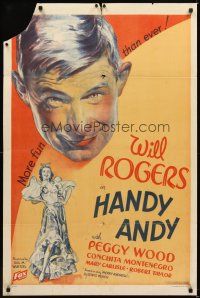 9h357 HANDY ANDY style A 1sh '34 great stone litho headshot of Will Rogers + sexy woman!