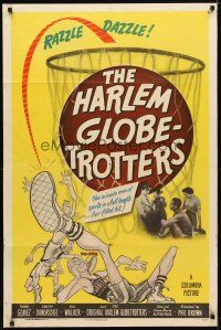 9h363 HARLEM GLOBETROTTERS 1sh '51 cool different art, black African-American basketball!