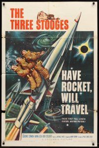 9h370 HAVE ROCKET WILL TRAVEL 1sh '59 wonderful sci-fi art of The Three Stooges in space!