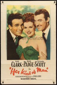 9h376 HER KIND OF MAN 1sh '46 close-up of Dane Clark, sexy Janis Paige & Zachary Scott!