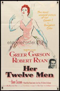 9h377 HER TWELVE MEN 1sh '54 art of teacher Greer Garson, plus Robert Ryan & Barry Sullivan!