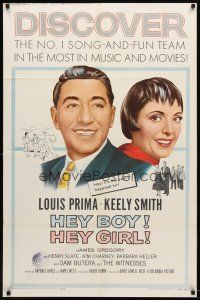 9h379 HEY BOY! HEY GIRL! 1sh '59 artwork of Louis Prima & Keely Smith, #1 song-and-fun team!