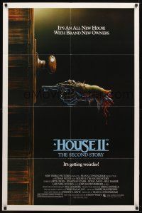 9h391 HOUSE II: THE SECOND STORY 1sh '87 great horror art of severed hand unlocking door!
