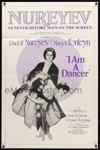 9h399 I AM A DANCER 1sh '72 Rudolf Nureyev, Margot Fonteyn, cool art of dancing couple!