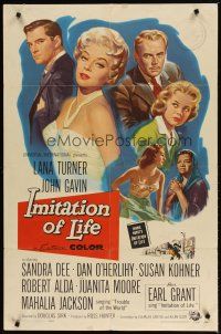 9h410 IMITATION OF LIFE 1sh '59 art of sexy Lana Turner, Sandra Dee, from Fannie Hurst novel!