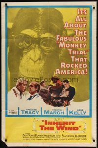 9h417 INHERIT THE WIND style B 1sh '60 Spencer Tracy as Darrow, Fredric March, Scopes trial!