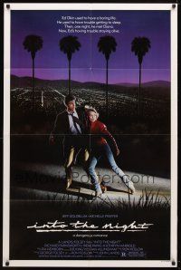 9h420 INTO THE NIGHT 1sh '85 cool image of Jeff Goldblum & Michelle Pfeiffer on the run!