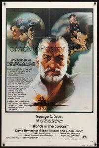 9h425 ISLANDS IN THE STREAM 1sh '77 Ernest Hemingway, Bob Peak art of George C. Scott & cast!