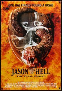 9h429 JASON GOES TO HELL DS 1sh '93 Friday the 13th, creepy worm w/teeth in mask image!