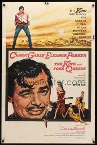 9h459 KING & FOUR QUEENS 1sh '57 art of Clark Gable, Eleanor Parker & sexy babes!