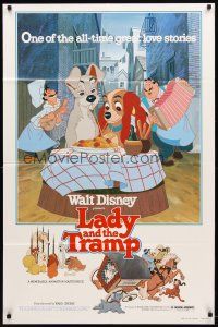 9h466 LADY & THE TRAMP 1sh R80 Walt Disney romantic canine dog classic cartoon!