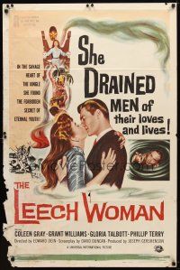 9h476 LEECH WOMAN 1sh '60 deadly female vampire drained love & life from every man she trapped!