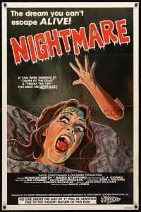 9h562 NIGHTMARE 1sh '81 wild cartoony horror image, the dream you can't escape ALIVE!