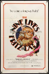 9h564 NINE LIVES OF FRITZ THE CAT 1sh '74 Robert Crumb, great art of smoking cartoon feline!