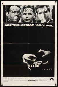 9h568 NO WAY TO TREAT A LADY 1sh '68 Rod Steiger, Lee Remick & Segal, hands about to strangle!