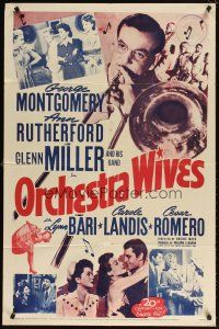 9h591 ORCHESTRA WIVES 1sh R54 great close up of Glenn Miller playing trombone!