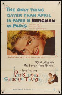 9h599 PARIS DOES STRANGE THINGS 1sh '57 Jean Renoir's Elena et les hommes, Ingrid Bergman