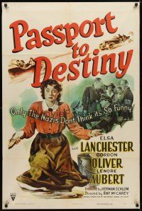 9h600 PASSPORT TO DESTINY style A 1sh '44 wacky Elsa Lanchester w/magic glass eye vs Nazis!