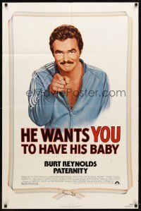 9h602 PATERNITY 1sh '81 great Lettick parody art of Burt Reynolds pointing like Uncle Sam!