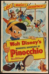 9h614 PINOCCHIO 1sh R54 Disney classic fantasy cartoon about a wooden boy who wants to be real!