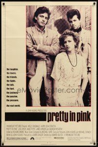 9h631 PRETTY IN PINK 1sh '86 great portrait of Molly Ringwald, Andrew McCarthy & Jon Cryer!