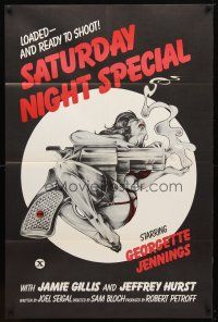 9h709 SATURDAY NIGHT SPECIAL 1sh '76 sexy art of near-naked girl with huge smoking gun!