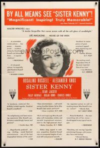 9h755 SISTER KENNY 1sh '46 nurse Rosalind Russell in the title role, many reviews!