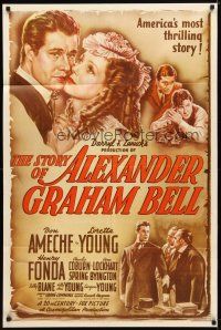9h790 STORY OF ALEXANDER GRAHAM BELL style B 1sh '39 Don Ameche, Loretta Young, Henry Fonda!