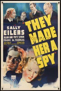 9h850 THEY MADE HER A SPY 1sh '39 artwork of Sally Eilers, Allan Lane, Fritz Leiber