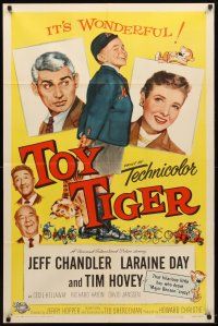 9h881 TOY TIGER 1sh '56 Jeff Chandler, Laraine Day, Tim Hovey has the world by the heart!
