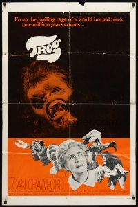 9h886 TROG int'l 1sh '70 Joan Crawford & prehistoric monsters, wacky horror explodes into today!