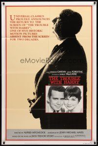 9h891 TROUBLE WITH HARRY 1sh R83 profile of Alfred Hitchcock, Edmund Gwenn, Shirley MacLaine!