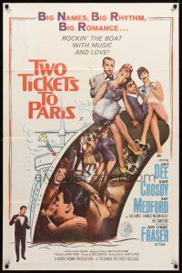 9h896 TWO TICKETS TO PARIS 1sh '62 Joey Dee, Gary Crosby, Kay Medford in France!