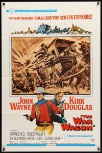 9h928 WAR WAGON 1sh '67 cowboys John Wayne & Kirk Douglas, western armored stagecoach artwork!