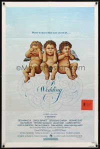 9h939 WEDDING 1sh '78 Robert Altman, artwork of cute cherubs by R. Hess!
