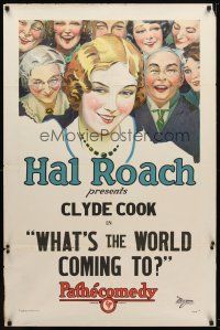 9h949 WHAT'S THE WORLD COMING TO stock 1sh '26 stone litho art of audience watching movie!