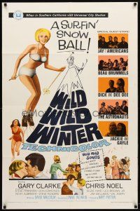 9h966 WILD WILD WINTER 1sh '66 half-clad teen skiier, Jay and The Americans & early rockers!