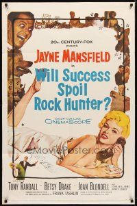9h967 WILL SUCCESS SPOIL ROCK HUNTER 1sh '57 super sexy Jayne Mansfield wearing only a sheet!