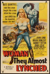 9h974 WOMAN THEY ALMOST LYNCHED 1sh '53 great art of super sexy female gunfighter Audrey Totter!