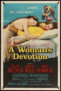 9h975 WOMAN'S DEVOTION 1sh '56 directed by Paul Henreid, Battle Shock, lover or love-mad!