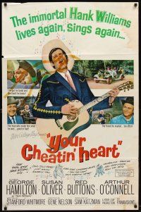 9h996 YOUR CHEATIN' HEART 1sh '64 great image of George Hamilton as Hank Williams with guitar!