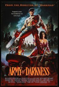 9k032 ARMY OF DARKNESS DS 1sh '93 Sam Raimi, great artwork of Bruce Campbell with chainsaw hand!