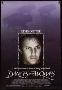 9k106 DANCES WITH WOLVES DS 1sh '90 different image of Kevin Costner & buffalo!