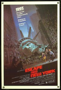 9k151 ESCAPE FROM NEW YORK 1sh '81 John Carpenter, art of decapitated Lady Liberty by Barry E. Jackson!