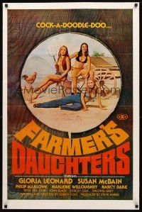 9k159 FARMER'S DAUGHTERS 1sh '73 early Spalding Gray, sexy farmgirl artwork, cock-a-doodle-doo!