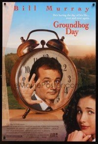 9k227 GROUNDHOG DAY DS 1sh '93 Bill Murray, Andie MacDowell, directed by Harold Ramis!