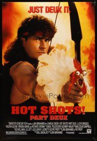 9k276 HOT SHOTS PART DEUX DS 1sh '93 wacky Charlie Sheen w/chicken arrow!